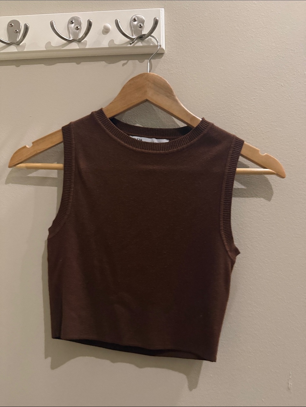 Zara Dark Brown Sleeveless Ribbed Crop Tank